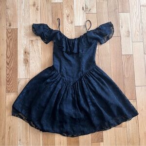 VTG Lola Berent Superstition Black Dress 80s Prom Ruffle Tulle Bodice Boning S